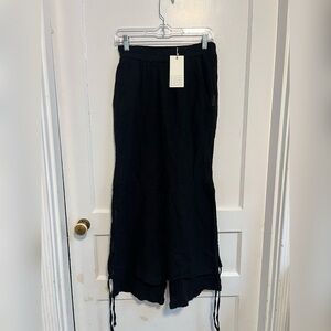 LUUKAA 7Y0209 Crinkle Linen Double Layer Lagenlook PANTS Black Size S New w/ tag